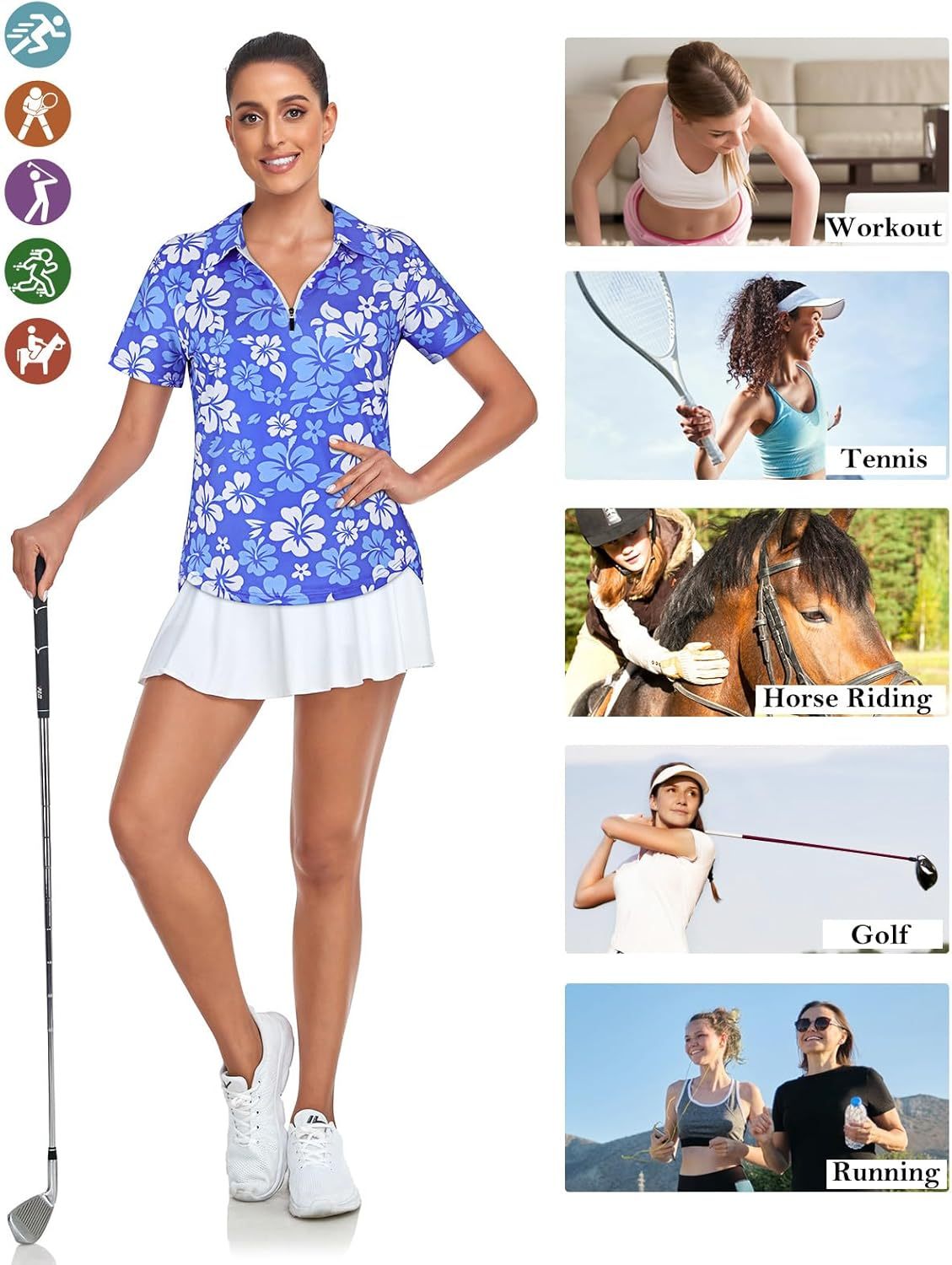 Women's Golf Polo Shirts Short Sleeve Quarter Zip Pullover Moisture Wicking Workout Tops