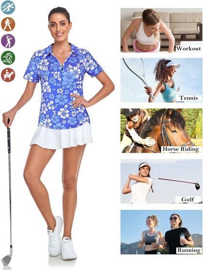 Women's Golf Polo Shirts Short Sleeve Quarter Zip Pullover Moisture Wicking Workout Tops