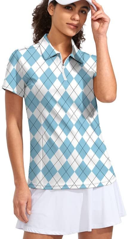 Women's Golf Shirt Short Sleeve with Zip Up Quick Dry Stretch Tennis Collared Polo Shirts for Women Golf Clothes