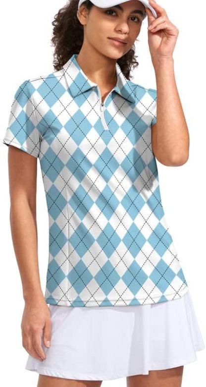 Women's Golf Shirt Short Sleeve with Zip Up Quick Dry Stretch Tennis Collared Polo Shirts for Women Golf Clothes
