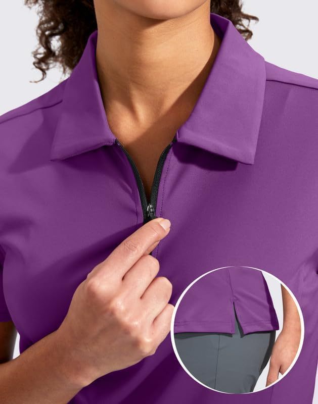 Women's Golf Shirt Short Sleeve with Zip Up Quick Dry Stretch Tennis Collared Polo Shirts for Women Golf Clothes