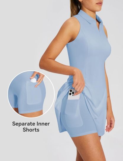 Womens Golf Dress Sleeveless Tennis Dresses with Built in Shorts Pockets Racerback Workout Athletic