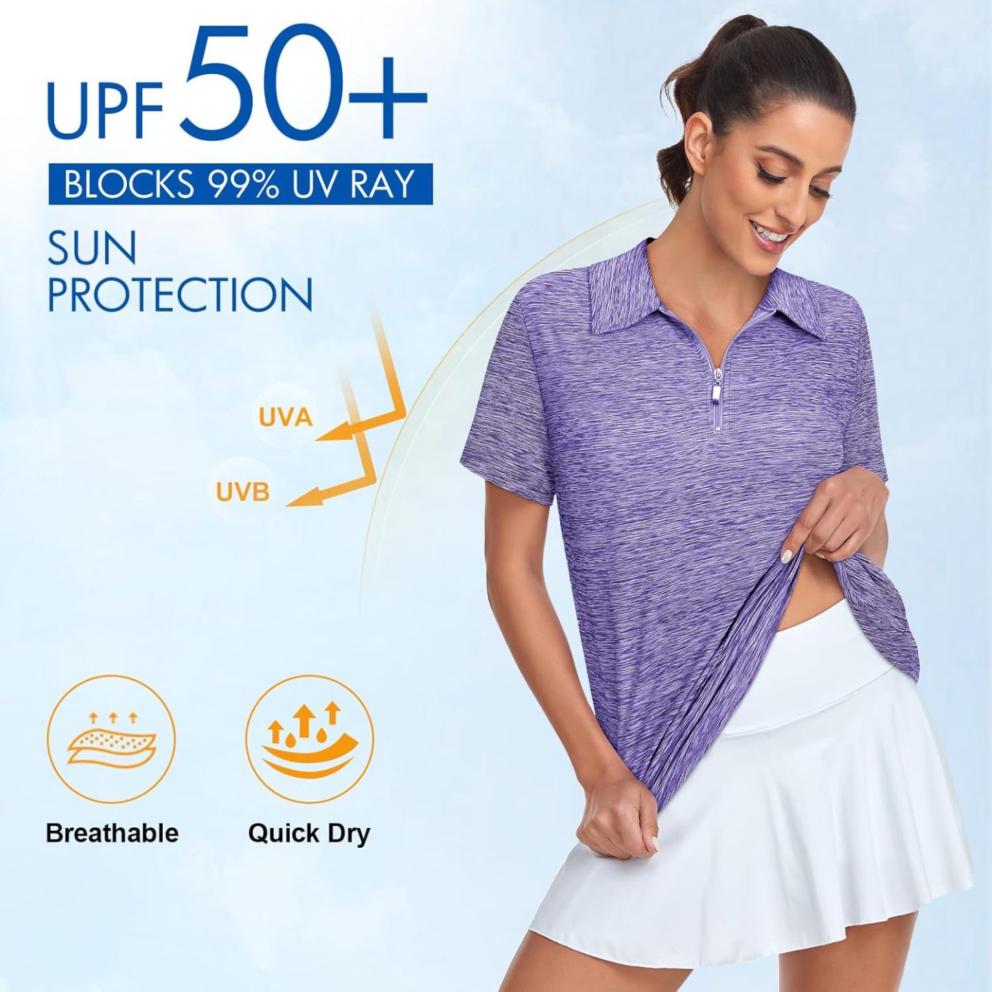 Women's Golf Polo Shirts Short Sleeve Quarter Zip Pullover Moisture Wicking Workout Tops