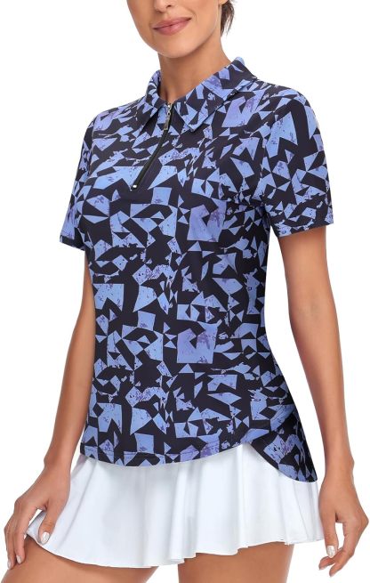 Women's Golf Polo Shirts Short Sleeve Quarter Zip Pullover Moisture Wicking Workout Tops