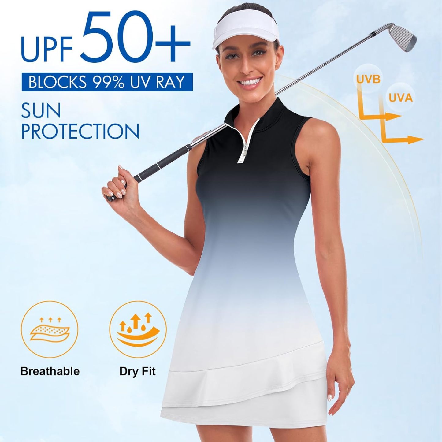 Tennis Dress for Women Sleeveless Golf Dresses with Shorts and Pockets Ruffle Zip Up Stand Collar Golf Outfits