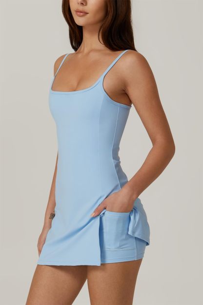 Womens Spaghetti Strap Tennis Dress with Shorts Workout Side Slit Active Golf Dresses