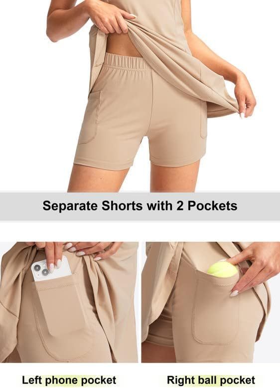 Women's Tennis Golf Dress with Shorts Active Exercise Workout Sports Athletic Dresses for Women with Zipper Pockets