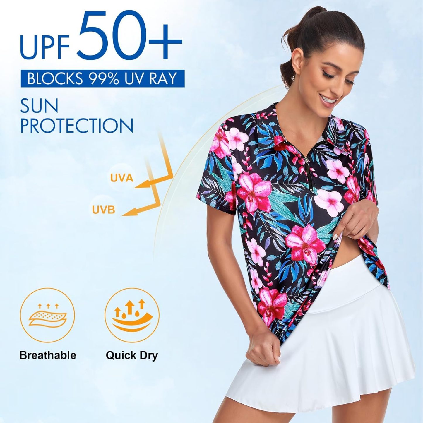 Women's Golf Polo Shirts Short Sleeve Quarter Zip Pullover Moisture Wicking Workout Tops