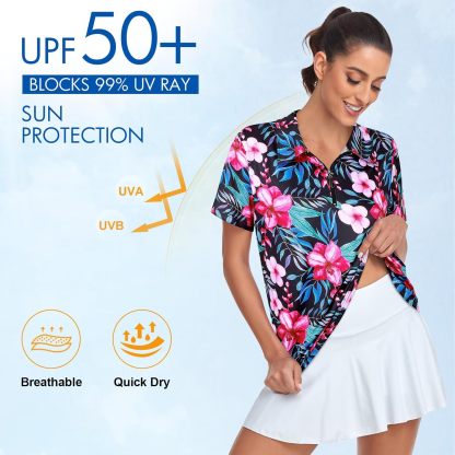 Women's Golf Polo Shirts Short Sleeve Quarter Zip Pullover Moisture Wicking Workout Tops