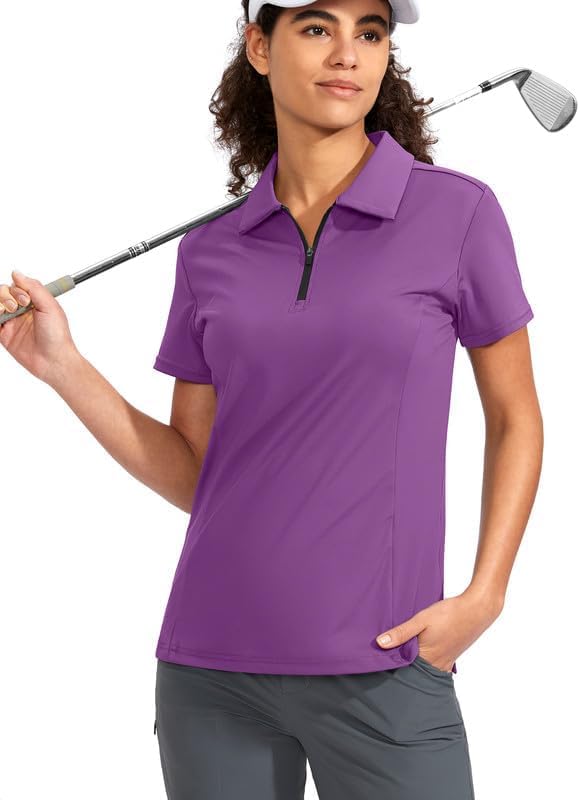 Women's Golf Shirt Short Sleeve with Zip Up Quick Dry Stretch Tennis Collared Polo Shirts for Women Golf Clothes