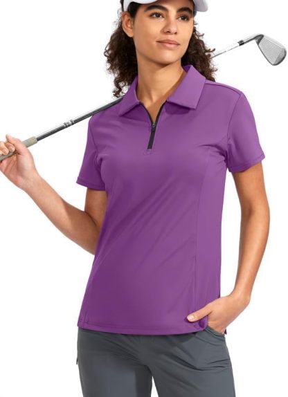 Women's Golf Shirt Short Sleeve with Zip Up Quick Dry Stretch Tennis Collared Polo Shirts for Women Golf Clothes