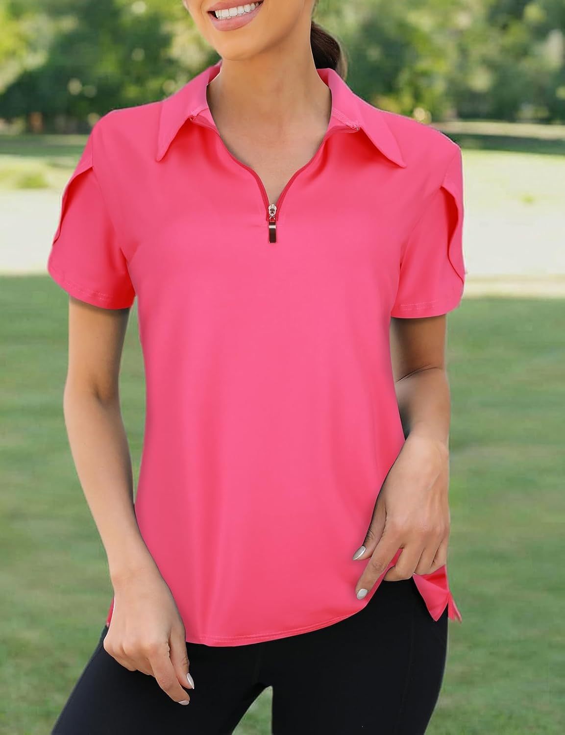Womens Golf Polo Shirts 1/4 Zip Up Overlap Short Sleeve Quick Dry Workout Tops