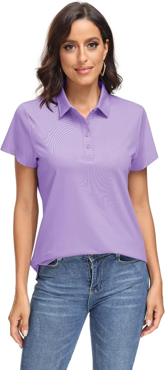 Women's Polo Shirts UPF 50+ Sun Protection 4 Buttons Casual Work Quick Dry Short Sleeve Collared Golf Shirt