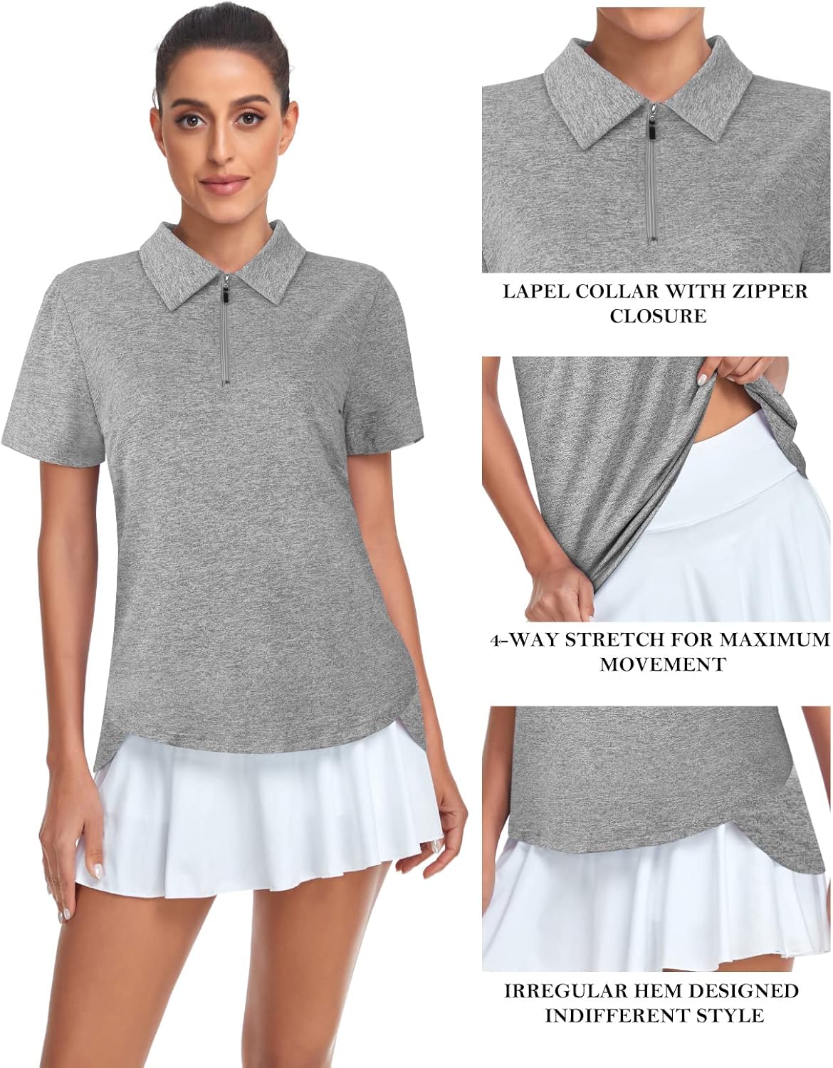 Women's Golf Polo Shirts Short Sleeve Quarter Zip Pullover Moisture Wicking Workout Tops