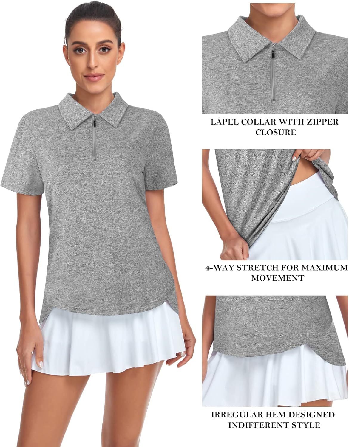 Women's Golf Polo Shirts Short Sleeve Quarter Zip Pullover Moisture Wicking Workout Tops