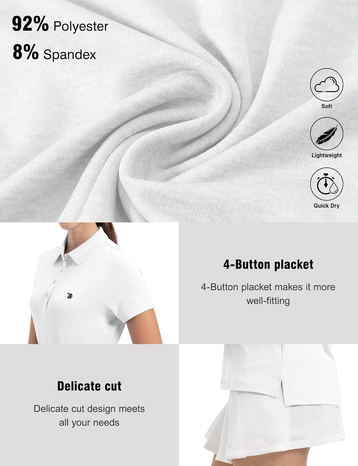 Women's Golf Polo Short Sleeve Shirts Lightweight Moisture Wicking Collared T Shirt Quick Dry 4-Button