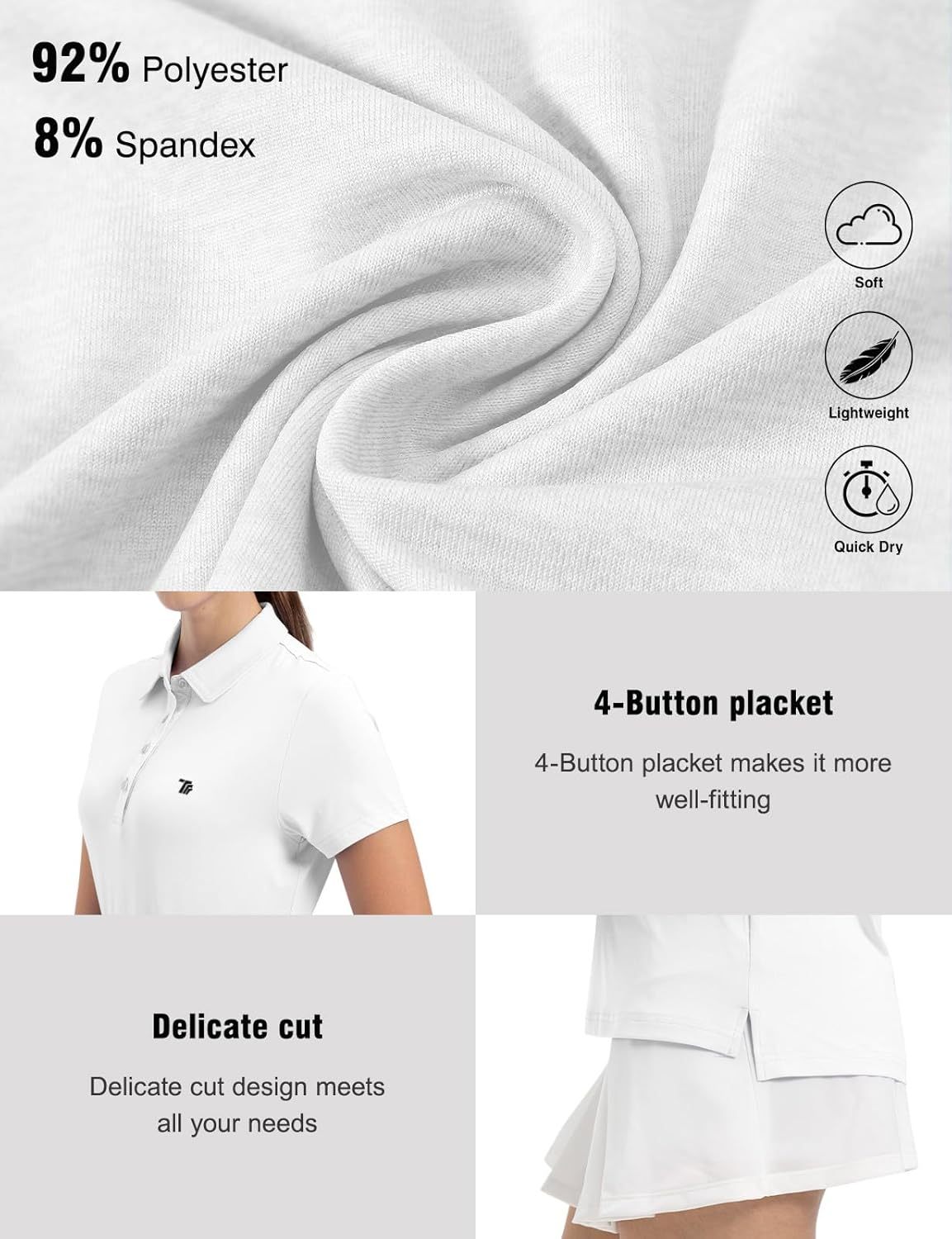 Women's Golf Polo Short Sleeve Shirts Lightweight Moisture Wicking Collared T Shirt Quick Dry 4-Button