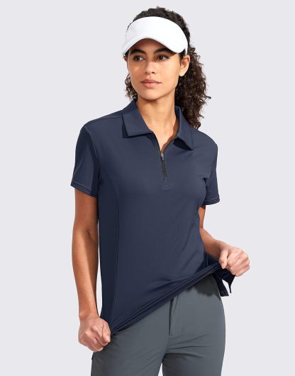 Women's Golf Shirt Short Sleeve with Zip Up Quick Dry Stretch Tennis Collared Polo Shirts for Women Golf Clothes