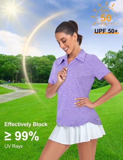 Women's Golf Polo Shirts Short Sleeve Quarter Zip Pullover Moisture Wicking Workout Tops