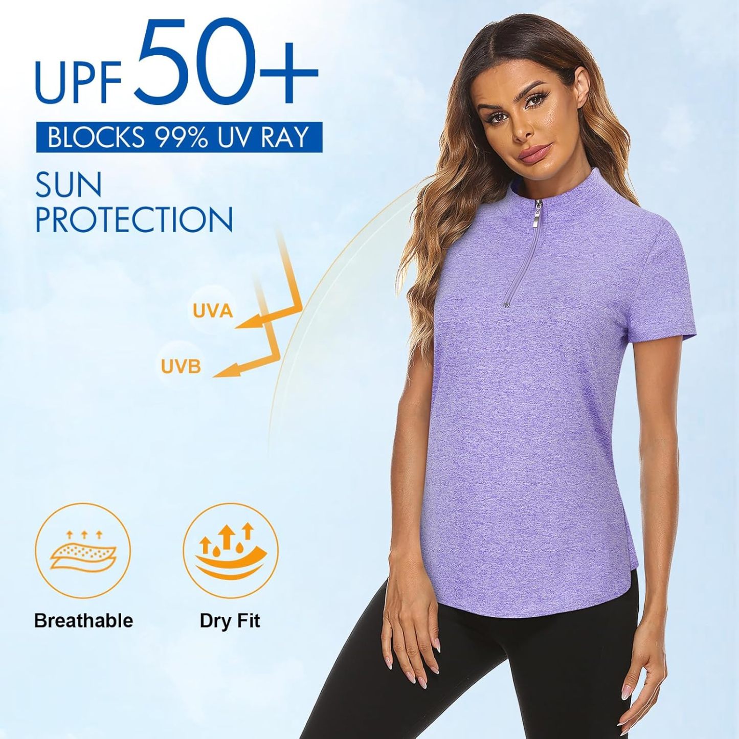 Women's Long Sleeve Golf Tennis Polo Shirts UPF50+ Half Zip Dry Fit Workout Tops Athletic Shirt