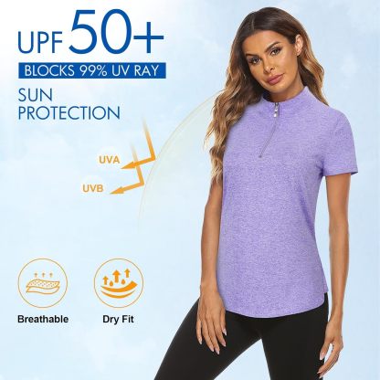 Women's Long Sleeve Golf Tennis Polo Shirts UPF50+ Half Zip Dry Fit Workout Tops Athletic Shirt