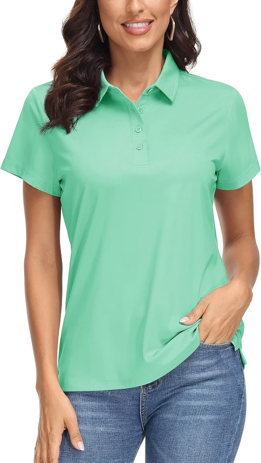 Women's Polo Shirts UPF 50+ Sun Protection 4 Buttons Casual Work Quick Dry Short Sleeve Collared Golf Shirt