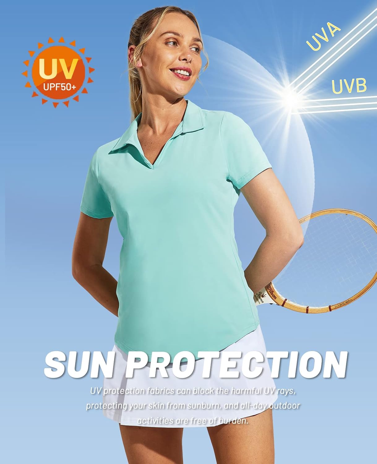 Women's Golf Polo Shirts Collared V Neck Short Sleeve Tennis Shirt, Dry Fit, Moisture Wicking