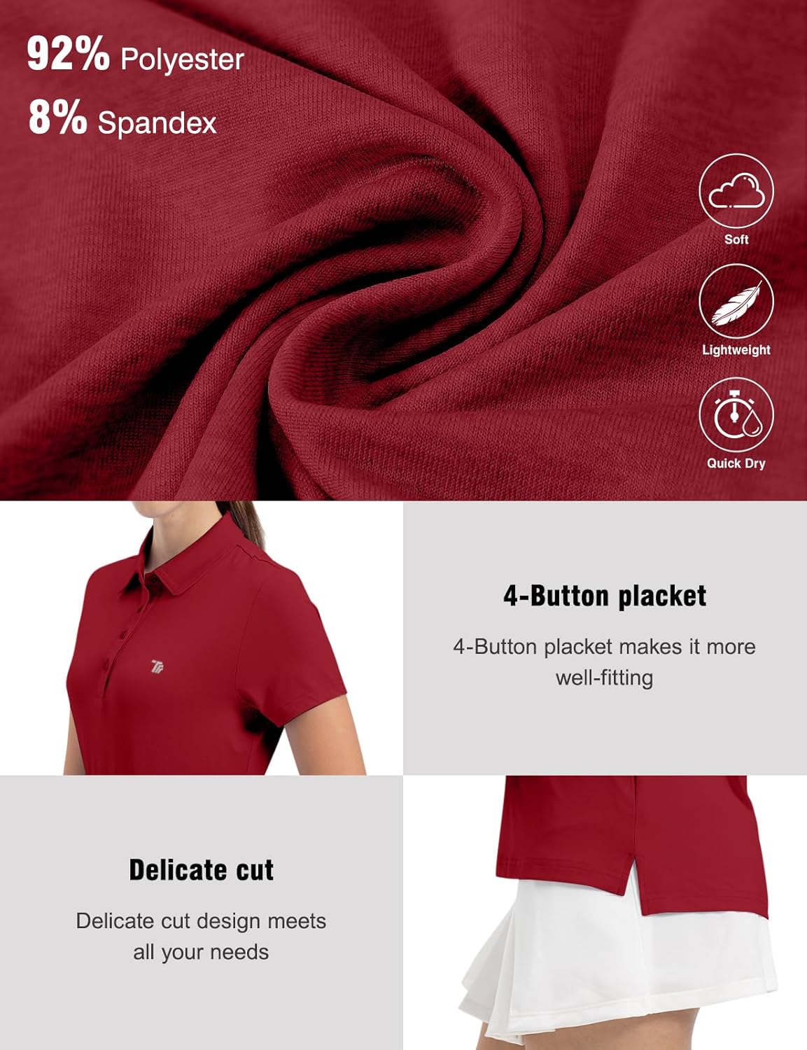 Women's Golf Polo Short Sleeve Shirts Lightweight Moisture Wicking Collared T Shirt Quick Dry 4-Button