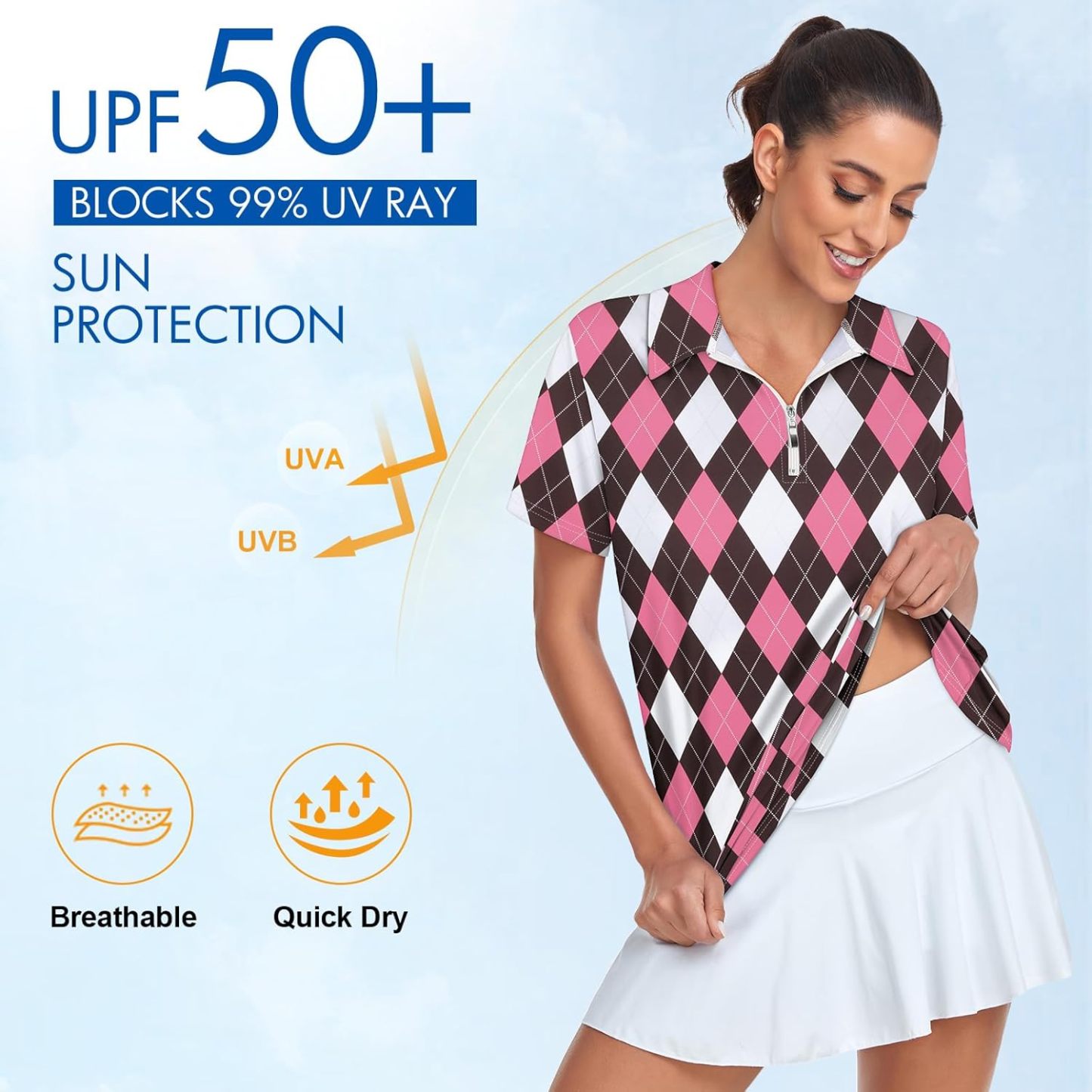 Women's Golf Polo Shirts Short Sleeve Quarter Zip Pullover Moisture Wicking Workout Tops