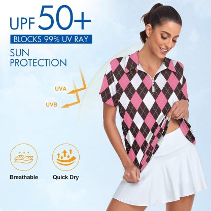 Women's Golf Polo Shirts Short Sleeve Quarter Zip Pullover Moisture Wicking Workout Tops