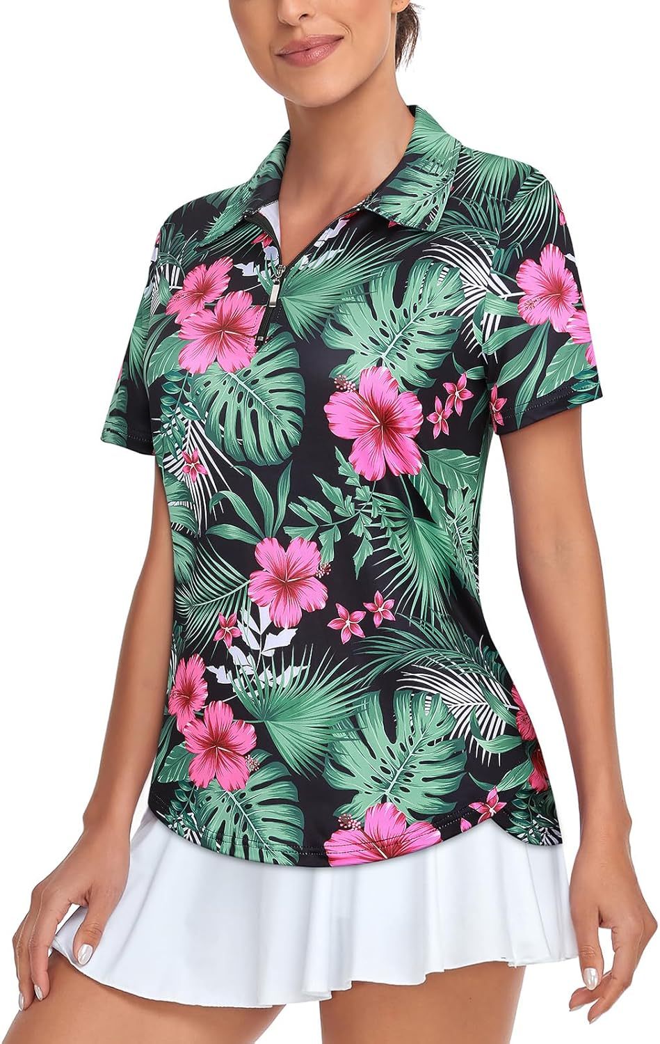 Women's Golf Polo Shirts Short Sleeve Quarter Zip Pullover Moisture Wicking Workout Tops