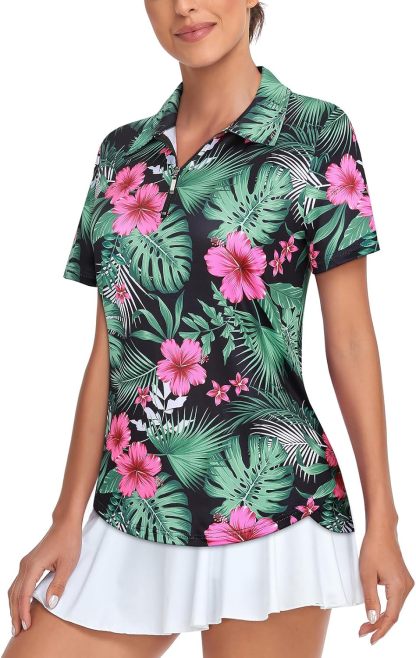 Women's Golf Polo Shirts Short Sleeve Quarter Zip Pullover Moisture Wicking Workout Tops