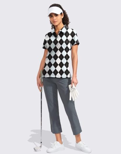 Women's Golf Shirt Short Sleeve with Zip Up Quick Dry Stretch Tennis Collared Polo Shirts for Women Golf Clothes