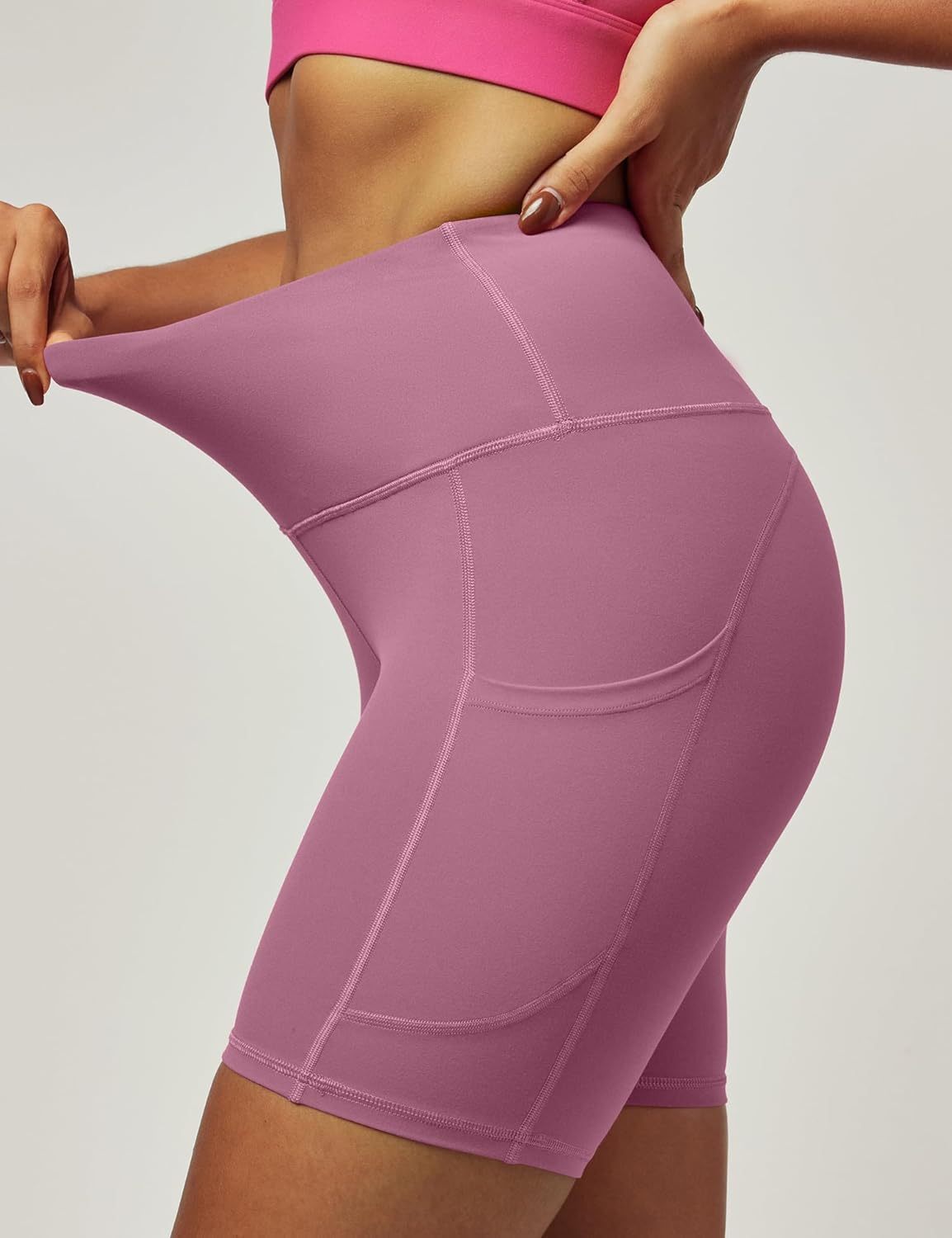 IUGA Biker Shorts Women 6" Tummy Control Workout Shorts Women with Pockets High Waisted Yoga Running Gym Spandex Compression