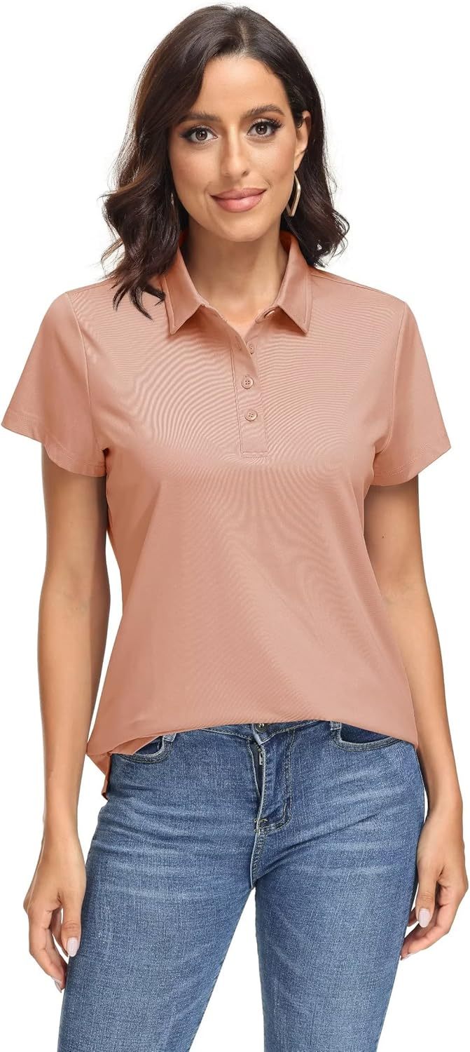 Women's Polo Shirts UPF 50+ Sun Protection 4 Buttons Casual Work Quick Dry Short Sleeve Collared Golf Shirt
