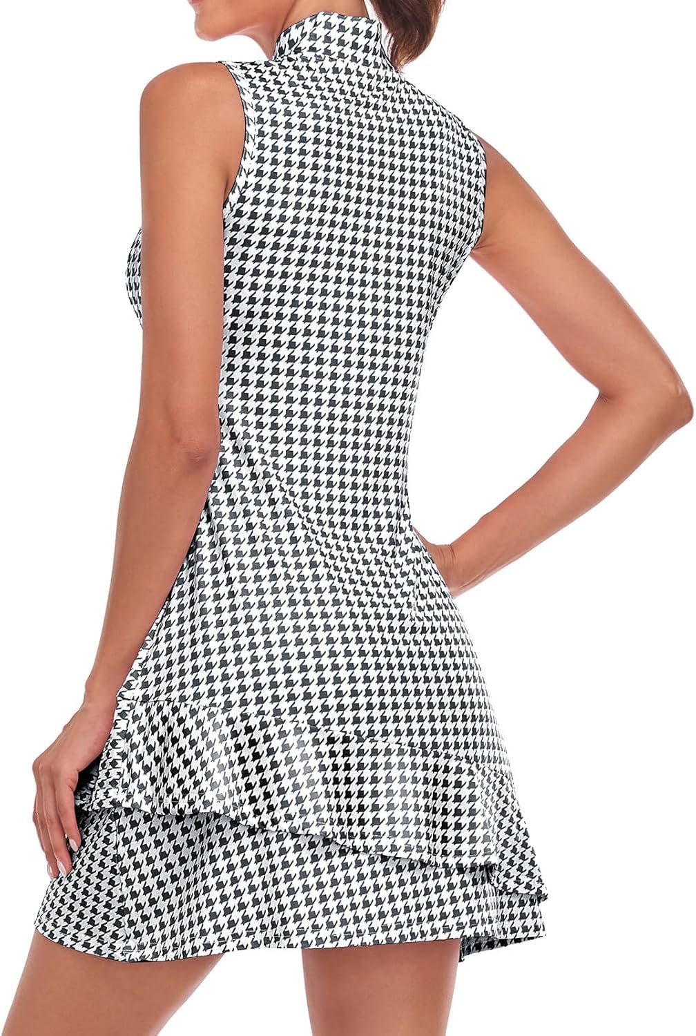 Tennis Dress for Women Sleeveless Golf Dresses with Shorts and Pockets Ruffle Zip Up Stand Collar Golf Outfits