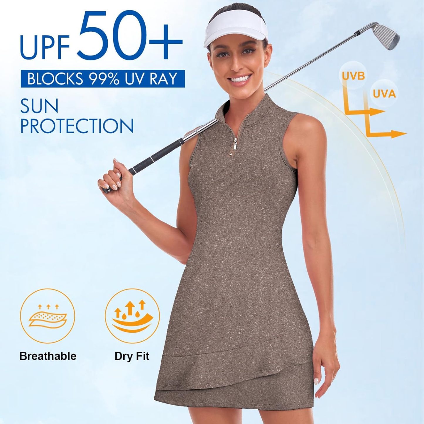Tennis Dress for Women Sleeveless Golf Dresses with Shorts and Pockets Ruffle Zip Up Stand Collar Golf Outfits