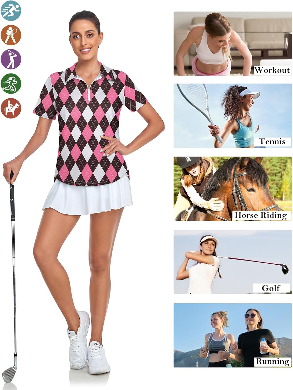 Women's Golf Polo Shirts Short Sleeve Quarter Zip Pullover Moisture Wicking Workout Tops