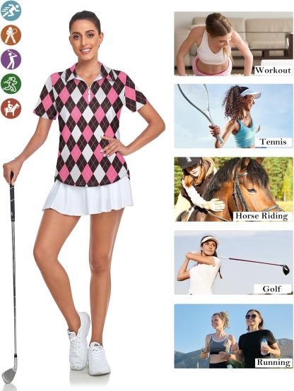 Women's Golf Polo Shirts Short Sleeve Quarter Zip Pullover Moisture Wicking Workout Tops