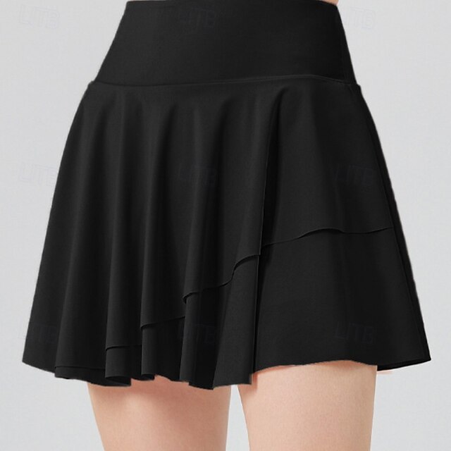 US Open Women's Solid Colored Tennis Skirts with Shorts Layered UPF50+ Moisture Wicking Tennis Golf Pickleball Black White Yellow Tennis Clothing
