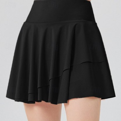 US Open Women's Solid Colored Tennis Skirts with Shorts Layered UPF50+ Moisture Wicking Tennis Golf Pickleball Black White Yellow Tennis Clothing