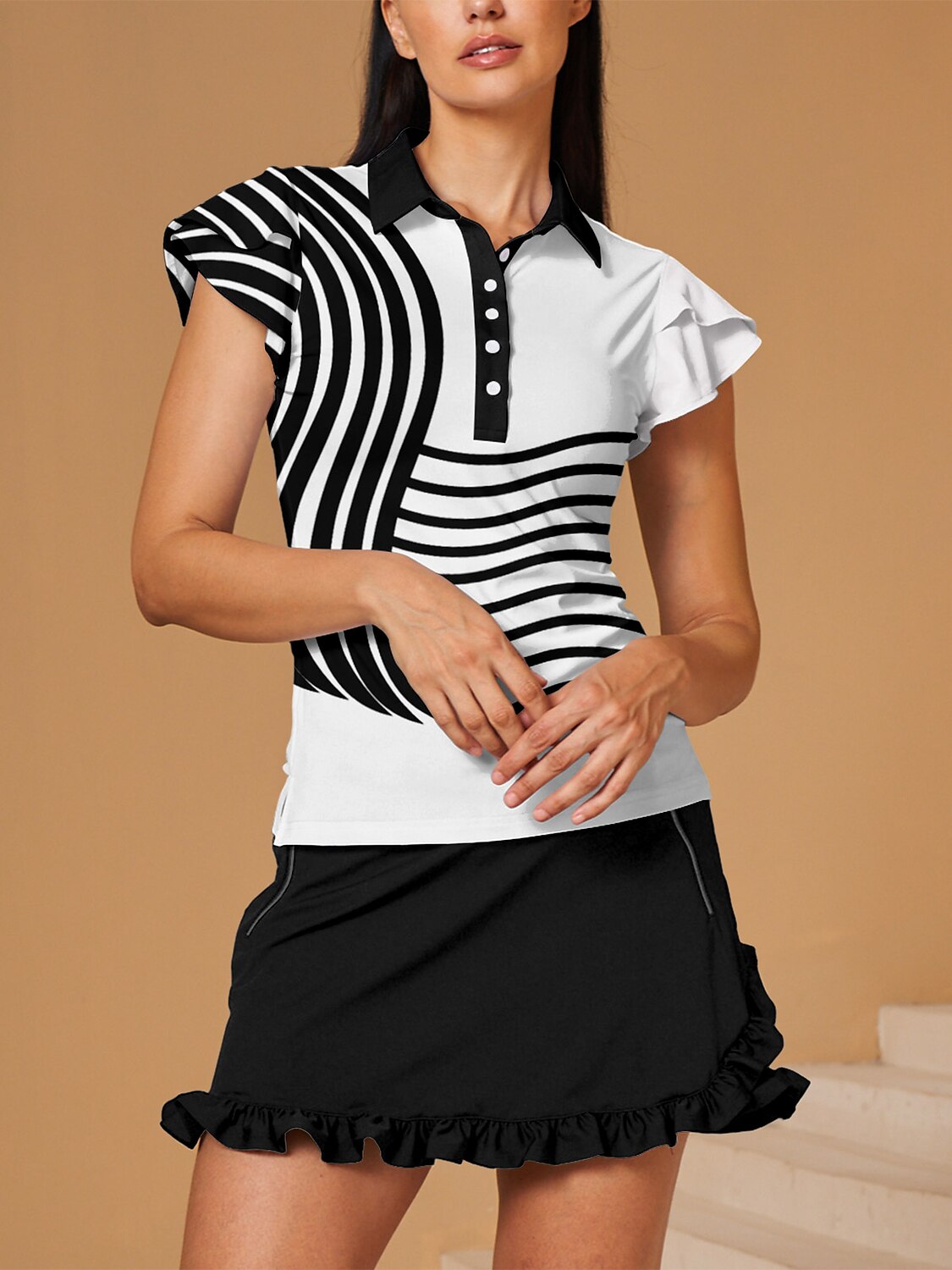 Fungolfs Playful Nautical Ruffle Sleeve Polo Top UPF50+