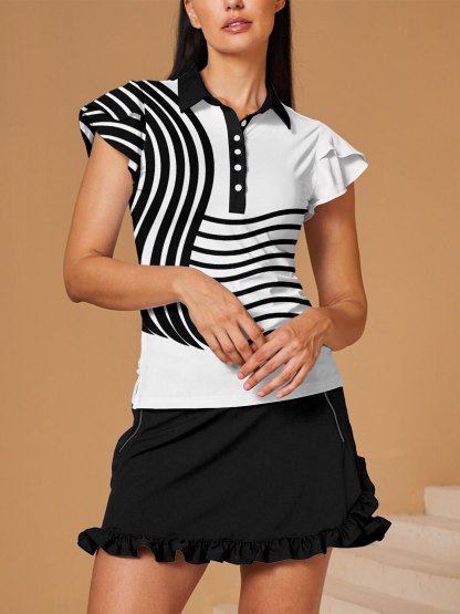Fungolfs Playful Nautical Ruffle Sleeve Polo Top UPF50+