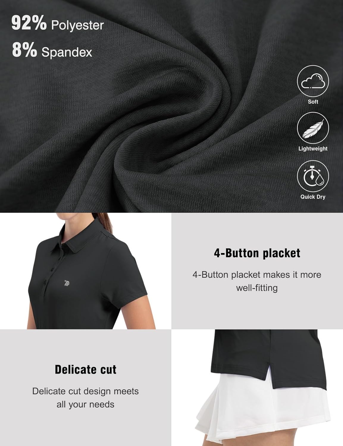 Women's Golf Polo Short Sleeve Shirts Lightweight Moisture Wicking Collared T Shirt Quick Dry 4-Button
