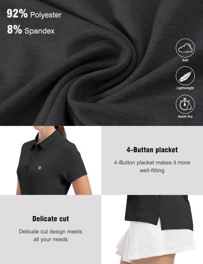 Women's Golf Polo Short Sleeve Shirts Lightweight Moisture Wicking Collared T Shirt Quick Dry 4-Button