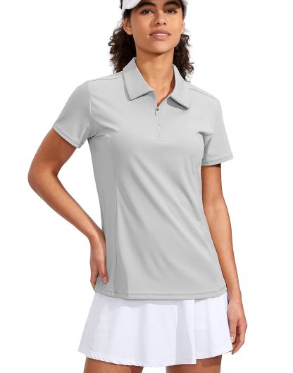 Women's Golf Shirt Short Sleeve with Zip Up Quick Dry Stretch Tennis Collared Polo Shirts for Women Golf Clothes
