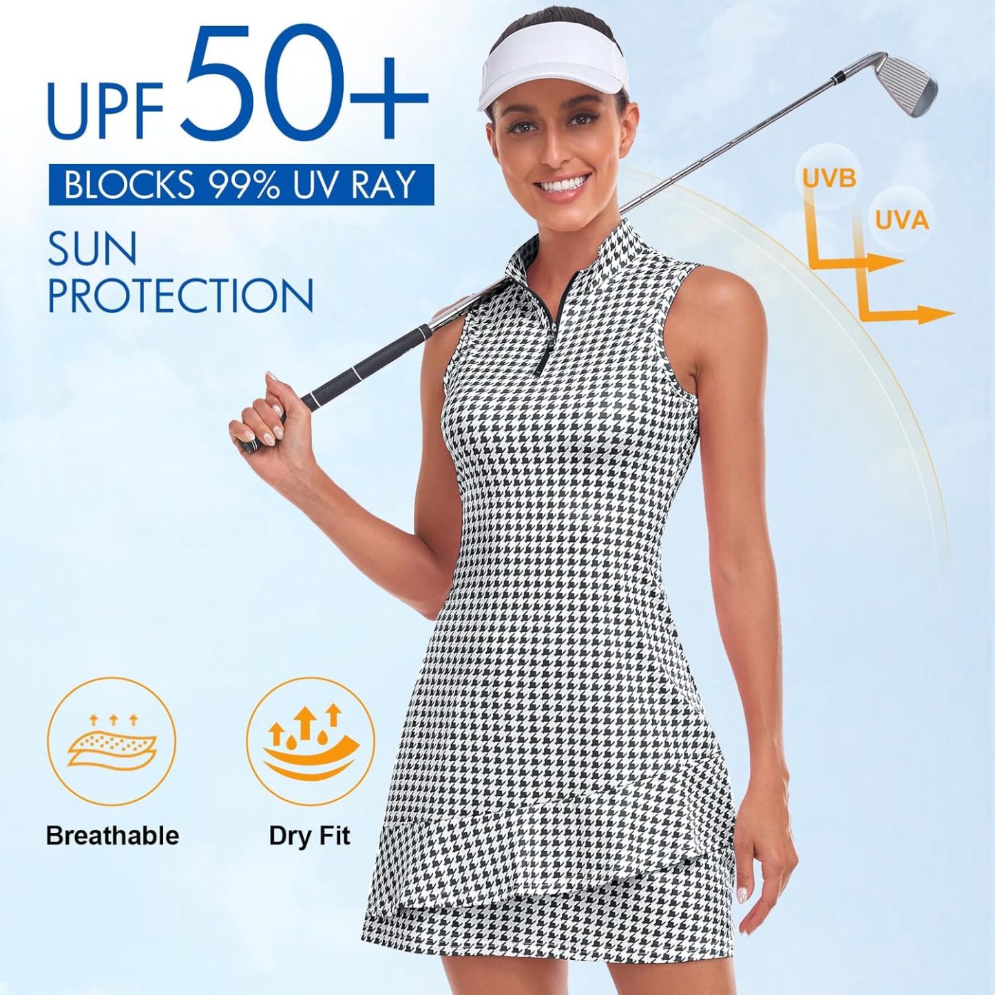 Tennis Dress for Women Sleeveless Golf Dresses with Shorts and Pockets Ruffle Zip Up Stand Collar Golf Outfits
