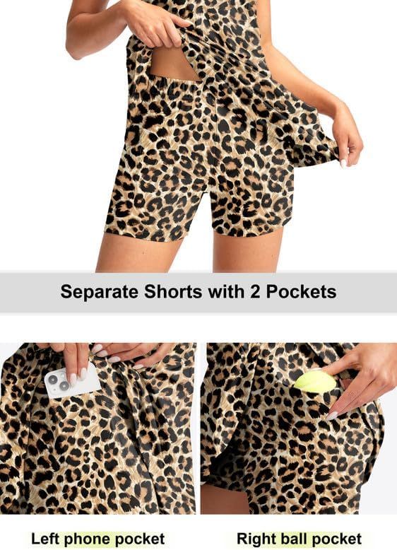 Women's Tennis Golf Dress with Shorts Active Exercise Workout Sports Athletic Dresses for Women with Zipper Pockets