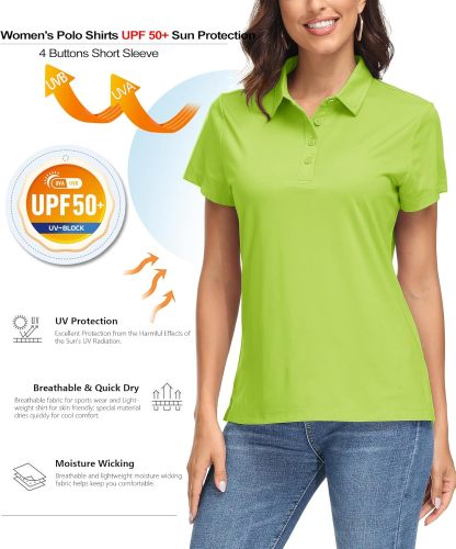 Women's Polo Shirts UPF 50+ Sun Protection 4 Buttons Casual Work Quick Dry Short Sleeve Collared Golf Shirt