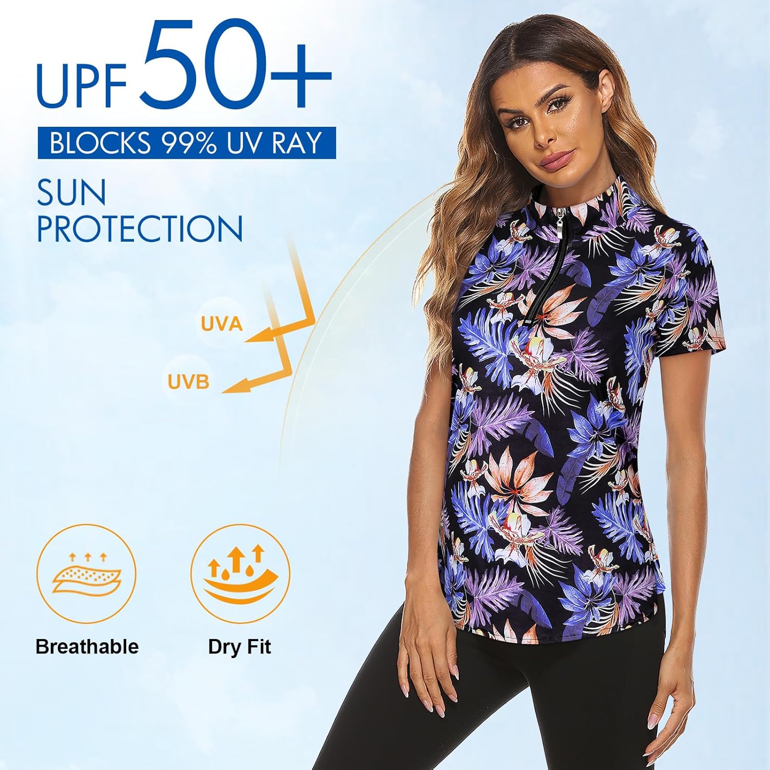 Women's Long Sleeve Golf Tennis Polo Shirts UPF50+ Half Zip Dry Fit Workout Tops Athletic Shirt